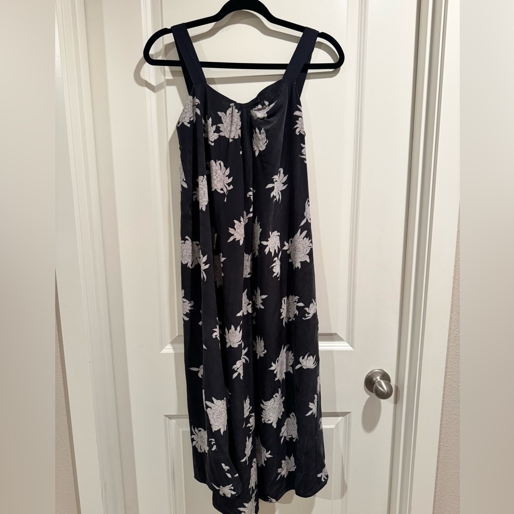 Vince Silk Midi Dress Navy Floral S Luxury - Picture 4 of 5